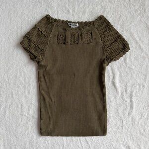 Green Nygard Collection Thick Ribbed Beaded Top